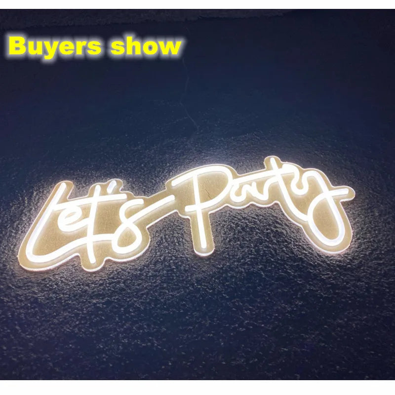 LED Neon Light Sign Lets Party Light Signs For Birthday Single Cocktail Dance Holiday Party Wall Decoration 23X10in Custom Made