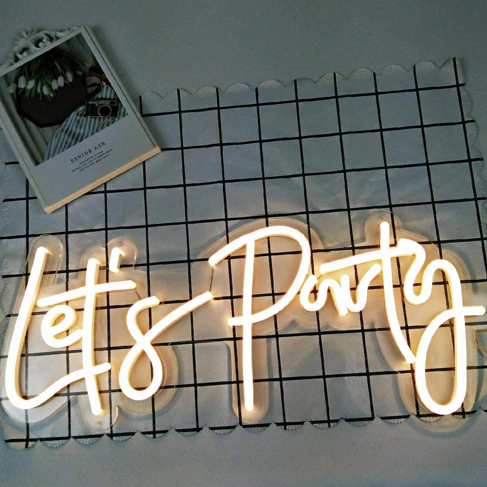 LED Neon Light Sign Lets Party Light Signs For Birthday Single Cocktail Dance Holiday Party Wall Decoration 23X10in Custom Made