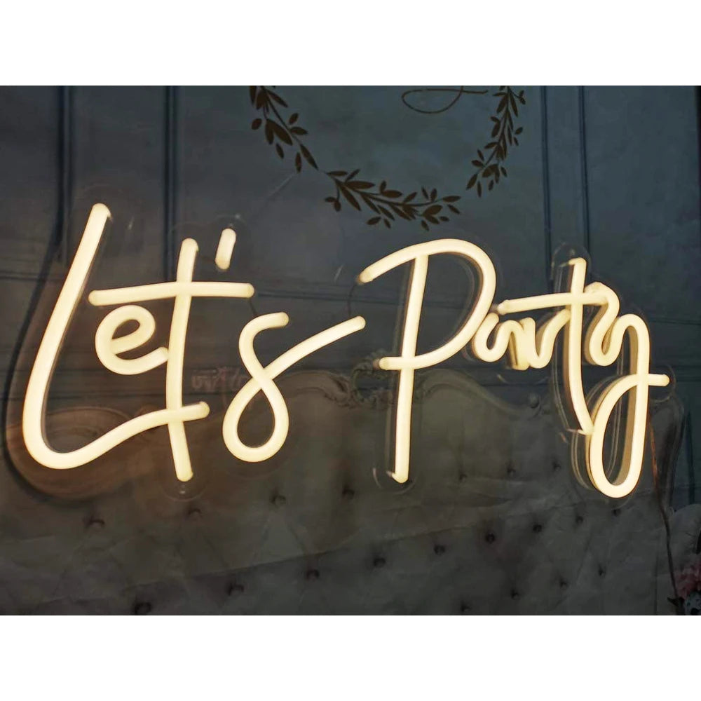 LED Neon Light Sign Lets Party Light Signs For Birthday Single Cocktail Dance Holiday Party Wall Decoration 23X10in Custom Made