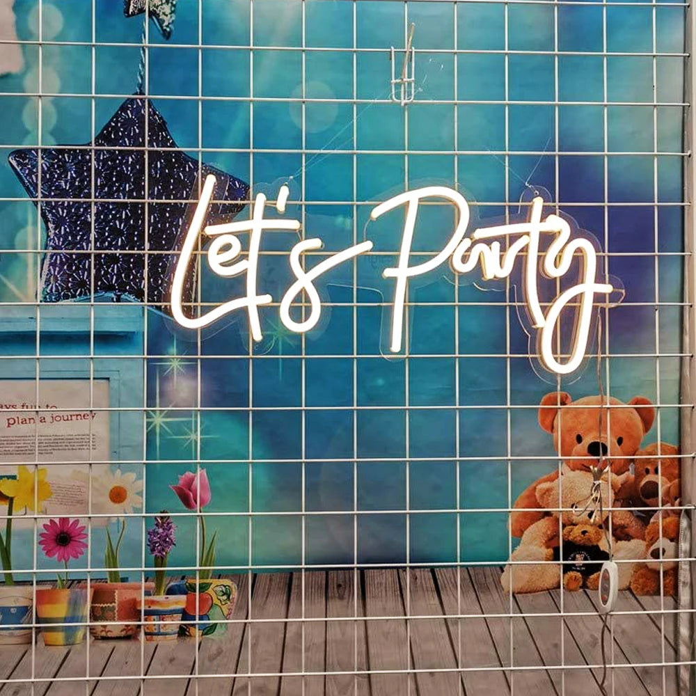 LED Neon Light Sign Lets Party Light Signs For Birthday Single Cocktail Dance Holiday Party Wall Decoration 23X10in Custom Made