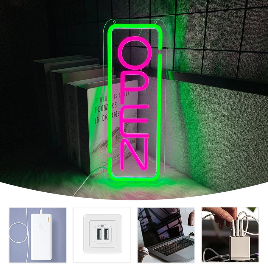 Open Led Neon Sign, With Switch Usb Connection, Are Used For Artistic Decoration Of Salon Studios And Commercial Signboards.