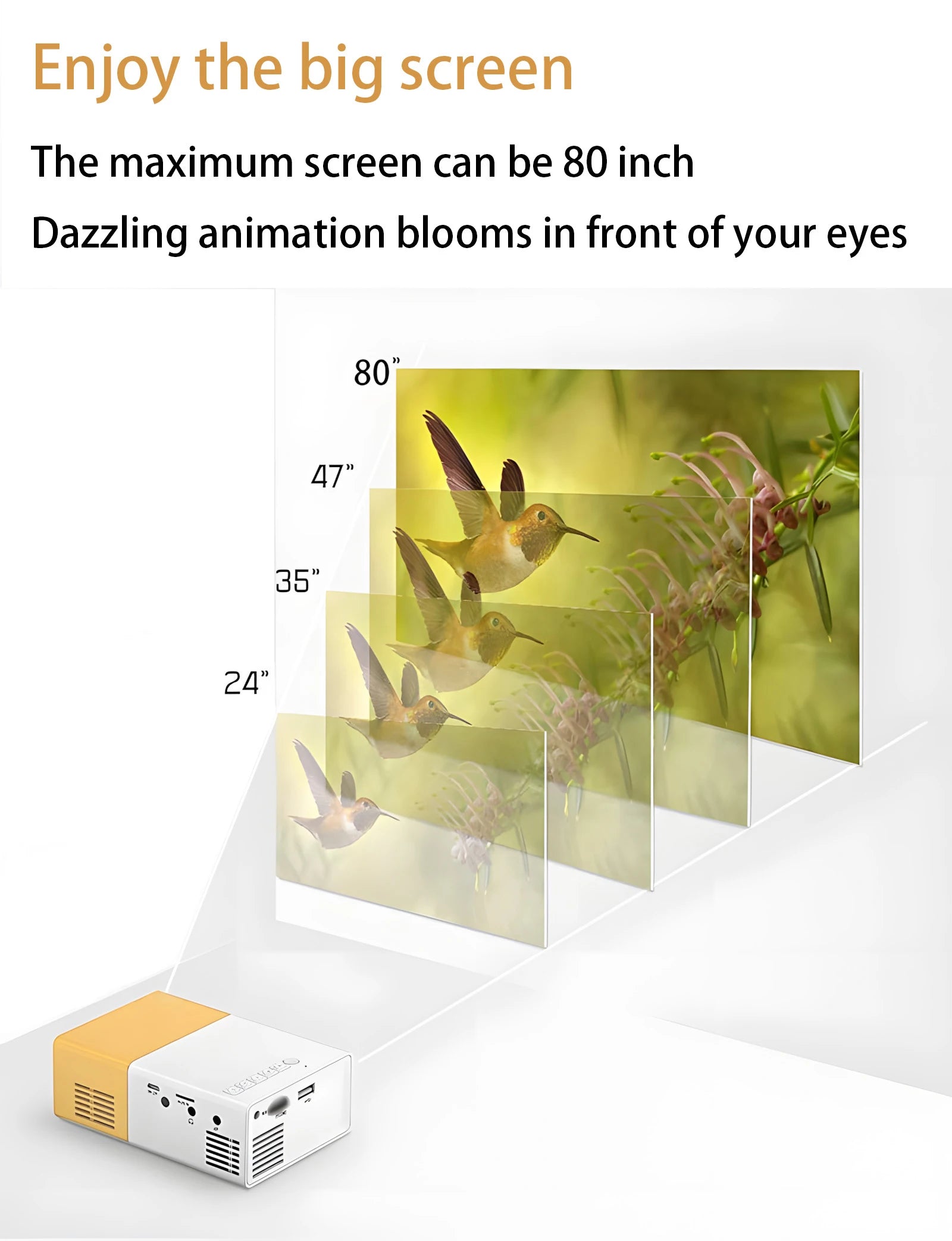 Mini portable projector,Supports wired screen mirroring for smartphones，support full HD 1080P, Compatible HD/USB/AV/TV Stick