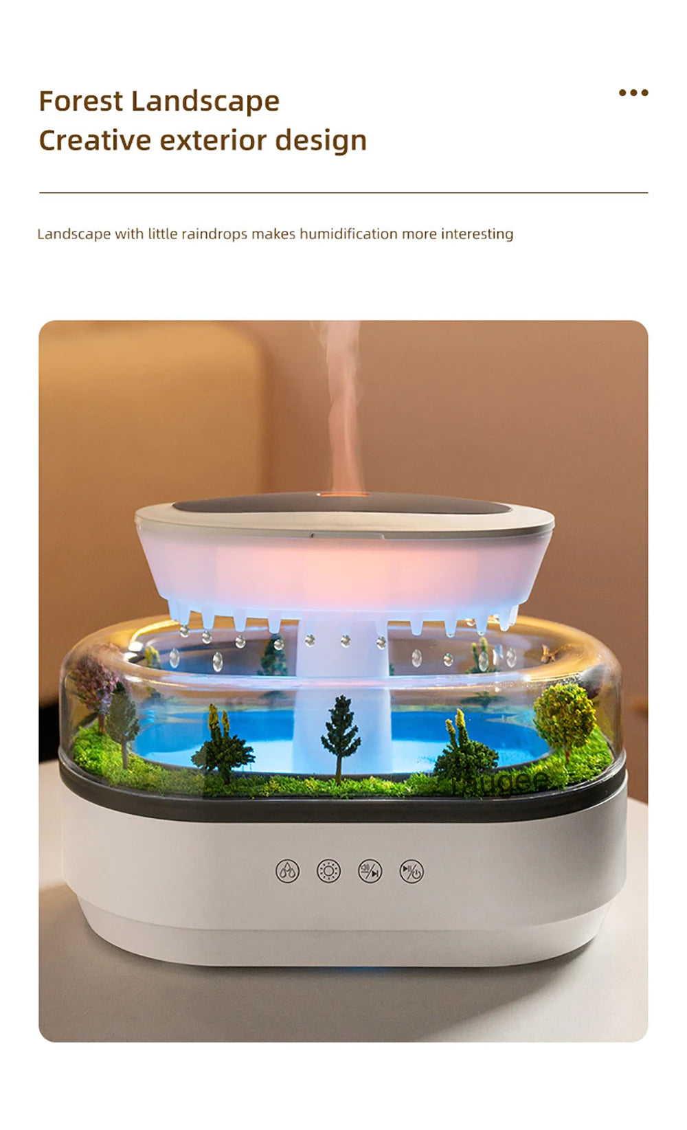 Aroma Humidifier Raindrop Air Humidifier Essential Oil Diffuser Home Aromatherapy Fragrance Diffuser with Colorful Night Light