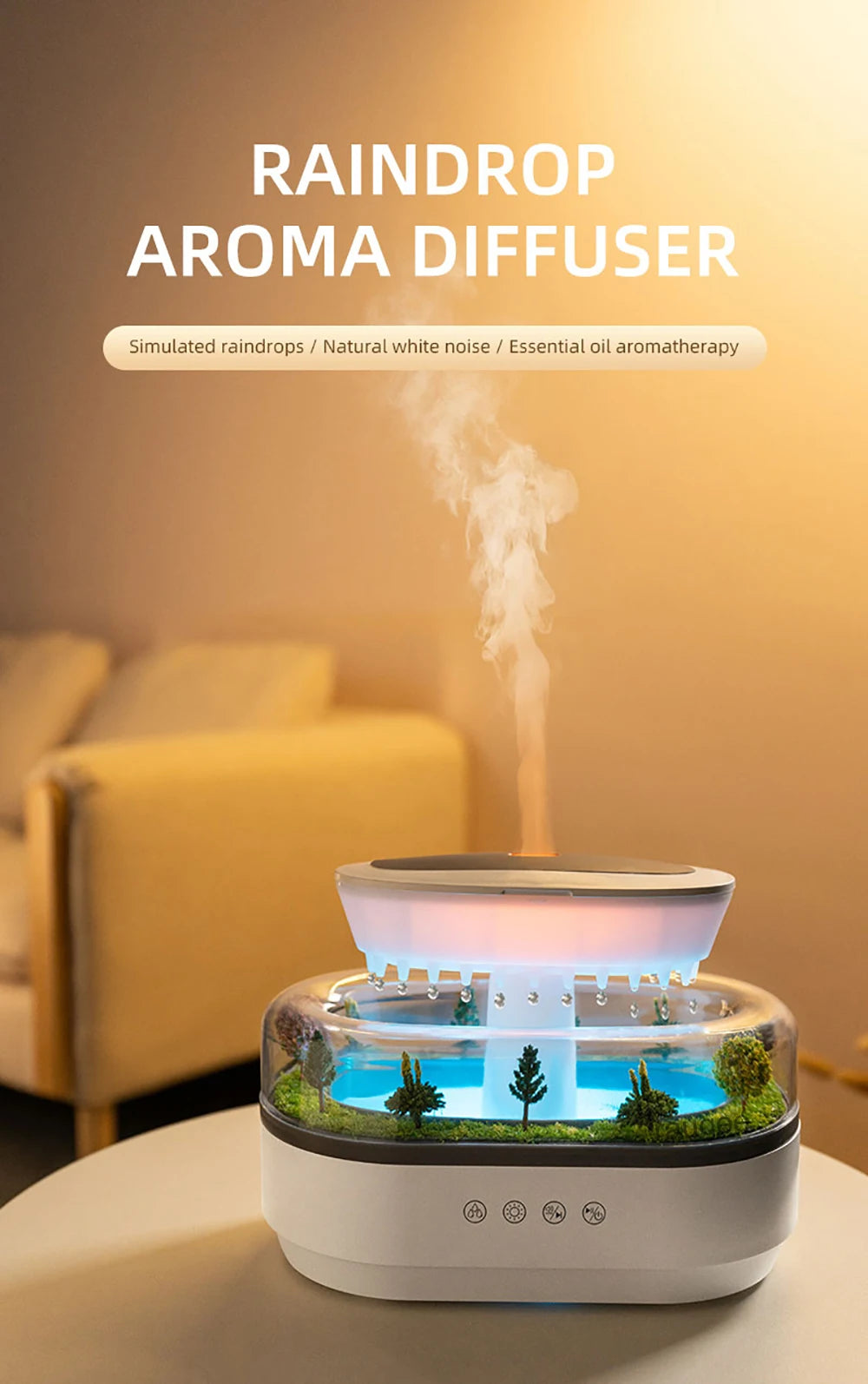 Aroma Humidifier Raindrop Air Humidifier Essential Oil Diffuser Home Aromatherapy Fragrance Diffuser with Colorful Night Light