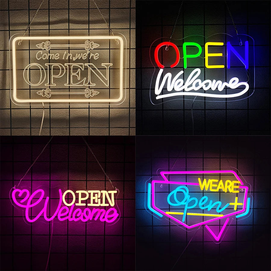 LED Neon Open Sign for Business, Led Neon Lights for Party Bar Salon Stores Hotel Wall Decor Come in we're Open,USB Powered