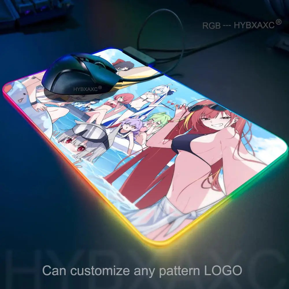 Cute Anime Girl Kawaii Mouse Pad RGB Gaming Mouse Pad Desk Mat HD Gamer Large LED Light XXL MousePads PC Computer Carpet