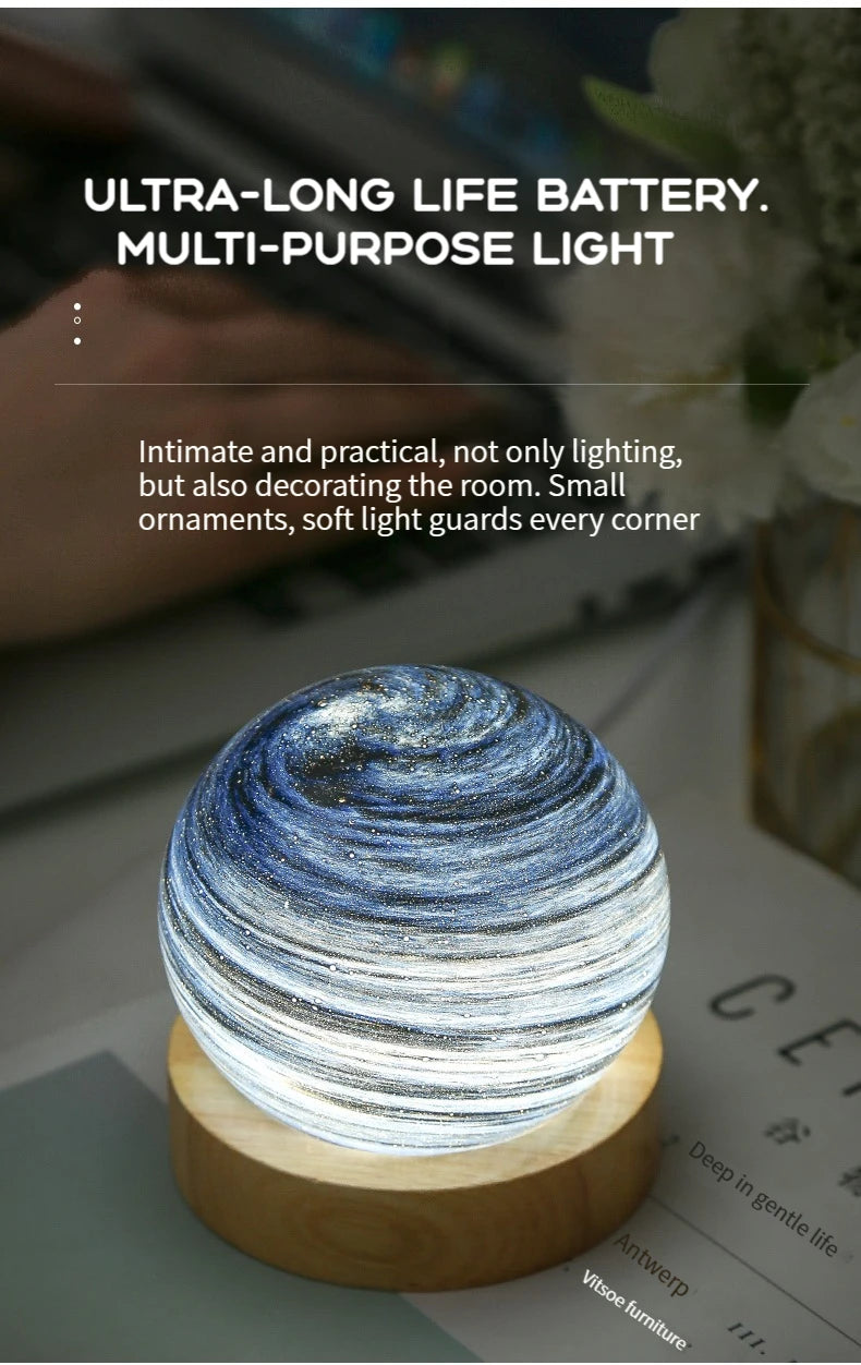 3D Moon Glass Lamp USB Powered Planet Mini Night Light With Wooden Stand For Kids Girls Boys Friends Birthday Christmas Gifts
