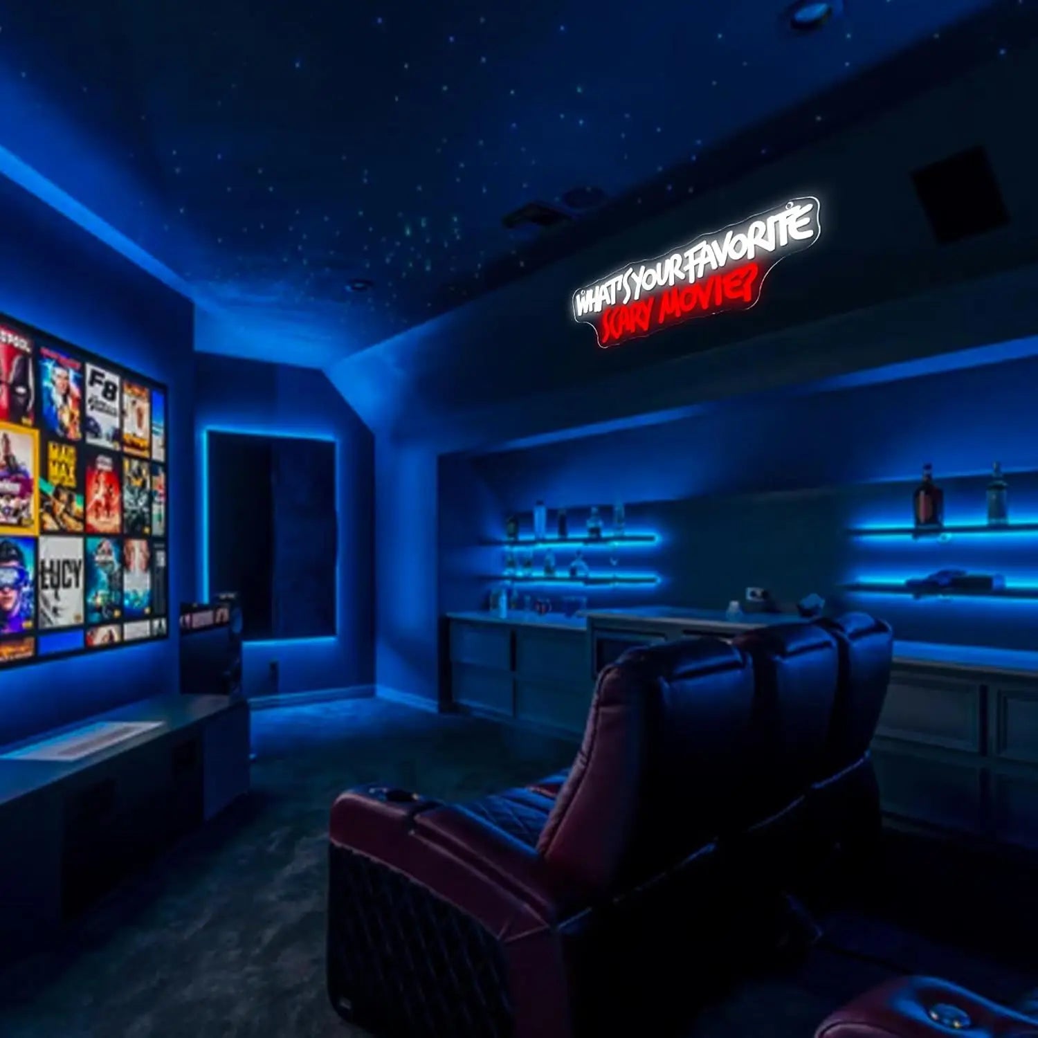 LED Neon Sign What Is Your Favorite Scary Movie Neon Light Wall Decor for Party Bedroom Outdoor House Bar Halloween USB Powered