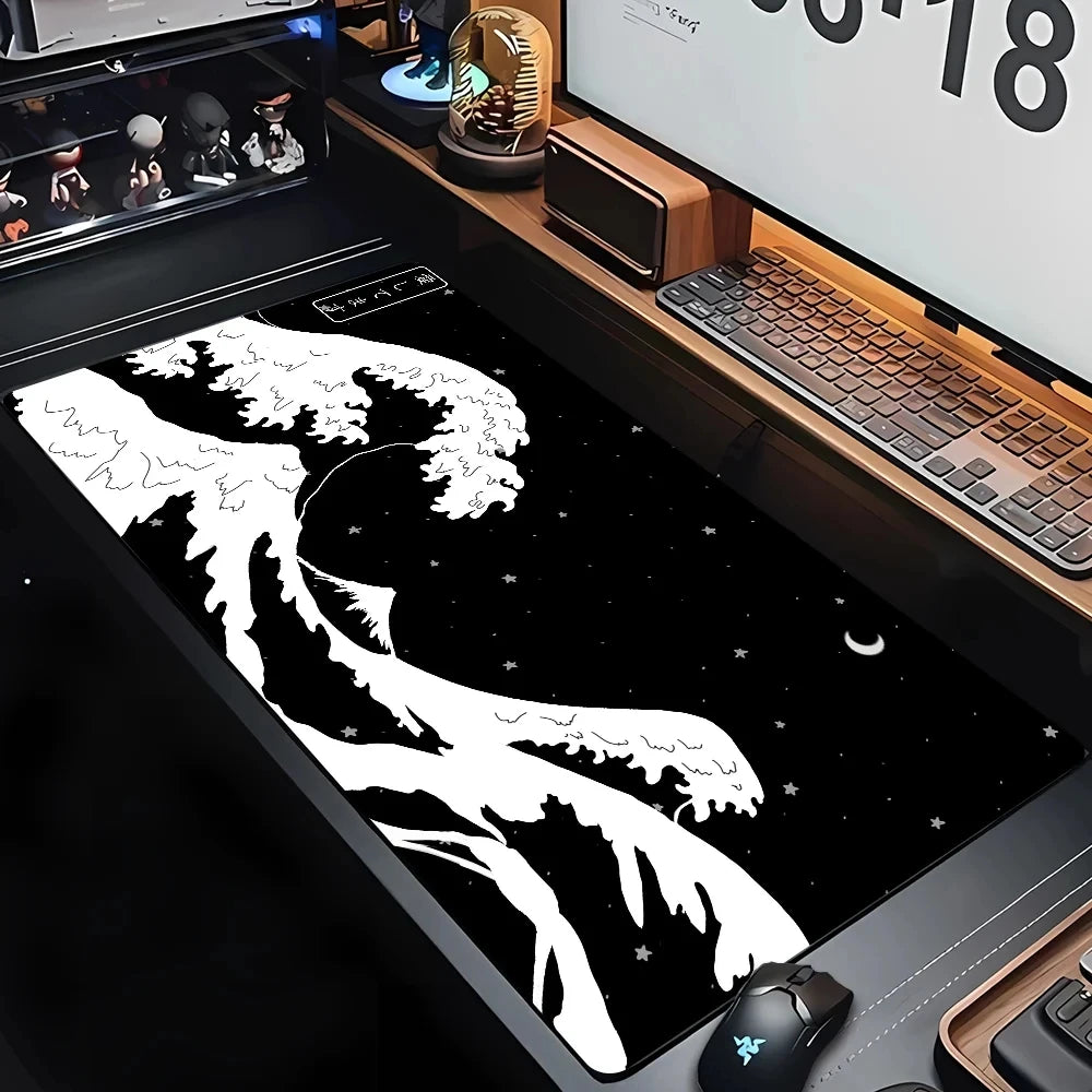 Desk Mat Gaming Mouse Pad Large Deskmat Gamer Deskpad Art Great Waves Rubber Mousepad Speed Compute Office Playmat Kawaii Mats