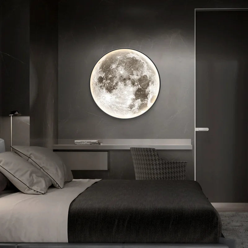 3D LED Moon Lamps 50/60/80cm Living Room Round Moon Wall Lamp Romantic Bedroom Wall Light Remote Control Dimmable Led Wall Lamp