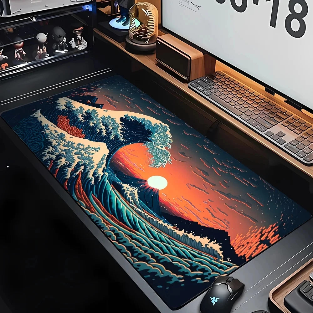 Desk Mat Gaming Mouse Pad Large Deskmat Gamer Deskpad Art Great Waves Rubber Mousepad Speed Compute Office Playmat Kawaii Mats