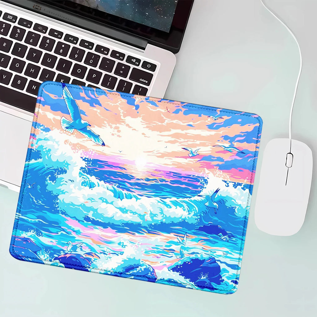 Aesthetic Desk Mat Art Japanese Great Waves Gaming small mouse pad Blue teclado mousepad Beautiful Nature Rubber Desk Pad Mat