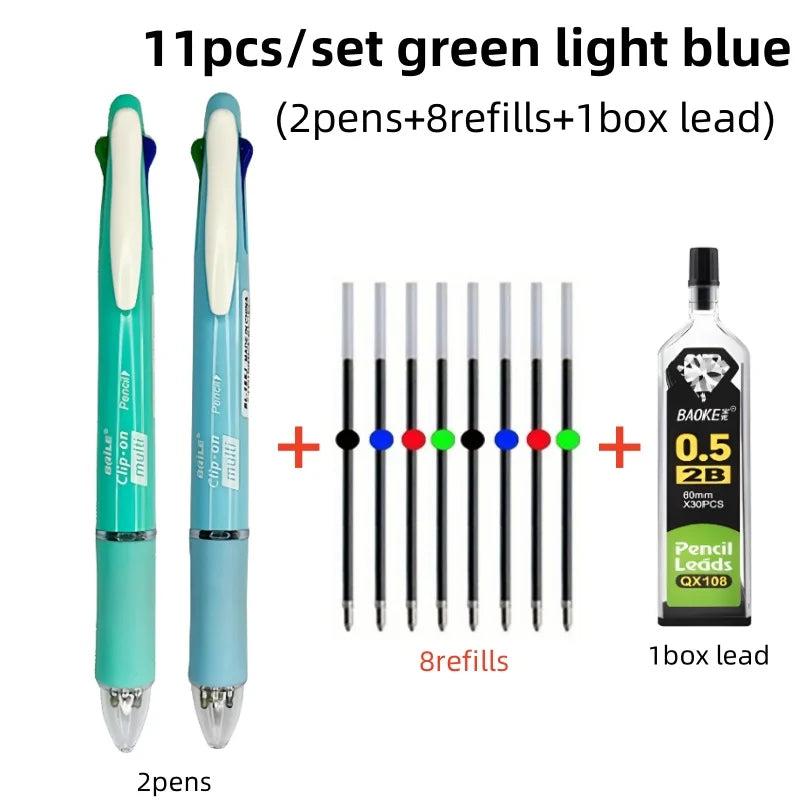 Creative 5 In 1 Multicolor Ballpoint Pen Set 4Colors 0.7mm Ball Pen and 0.5mm 1pc Automatic Pencil Art Painting Writing Supplies