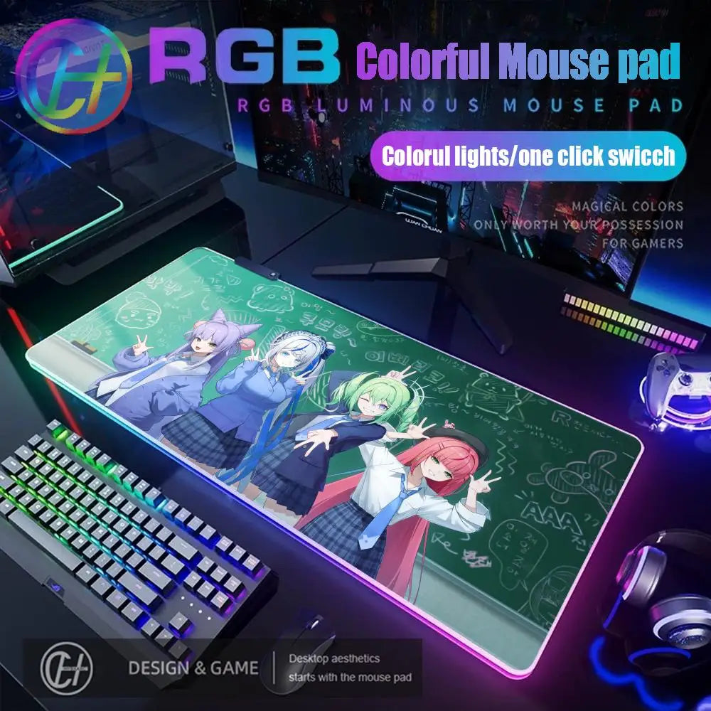 Cute Anime Girl Kawaii Mouse Pad RGB Gaming Mouse Pad Desk Mat HD Gamer Large LED Light XXL MousePads PC Computer Carpet
