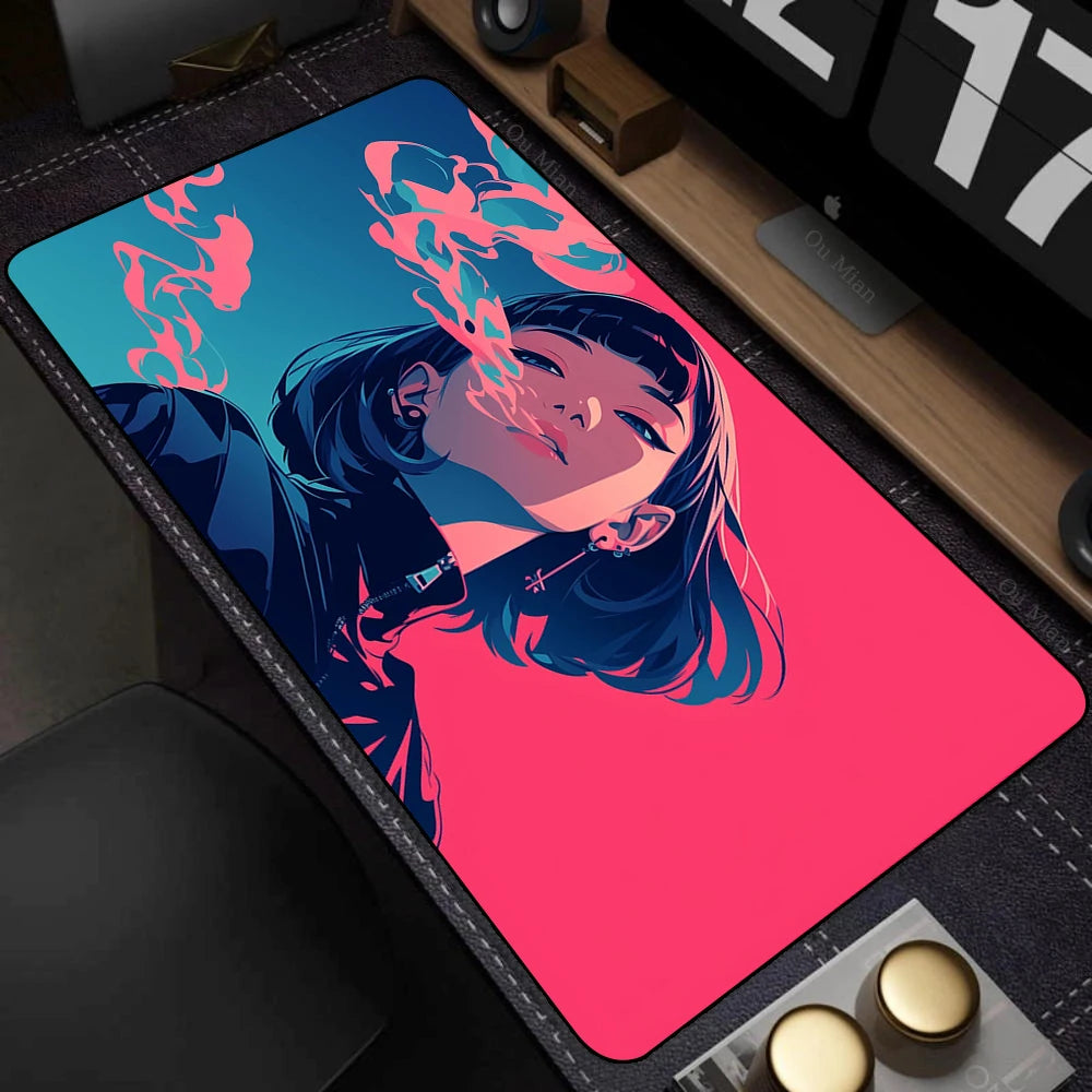 Large Desk Mat Kawaii Mousepad Cute Pink Anime Aesthetics Girl Mouse Pad Kawai XXL Gaming Deskmat Cool Girls Big Mouse Mat 90x40