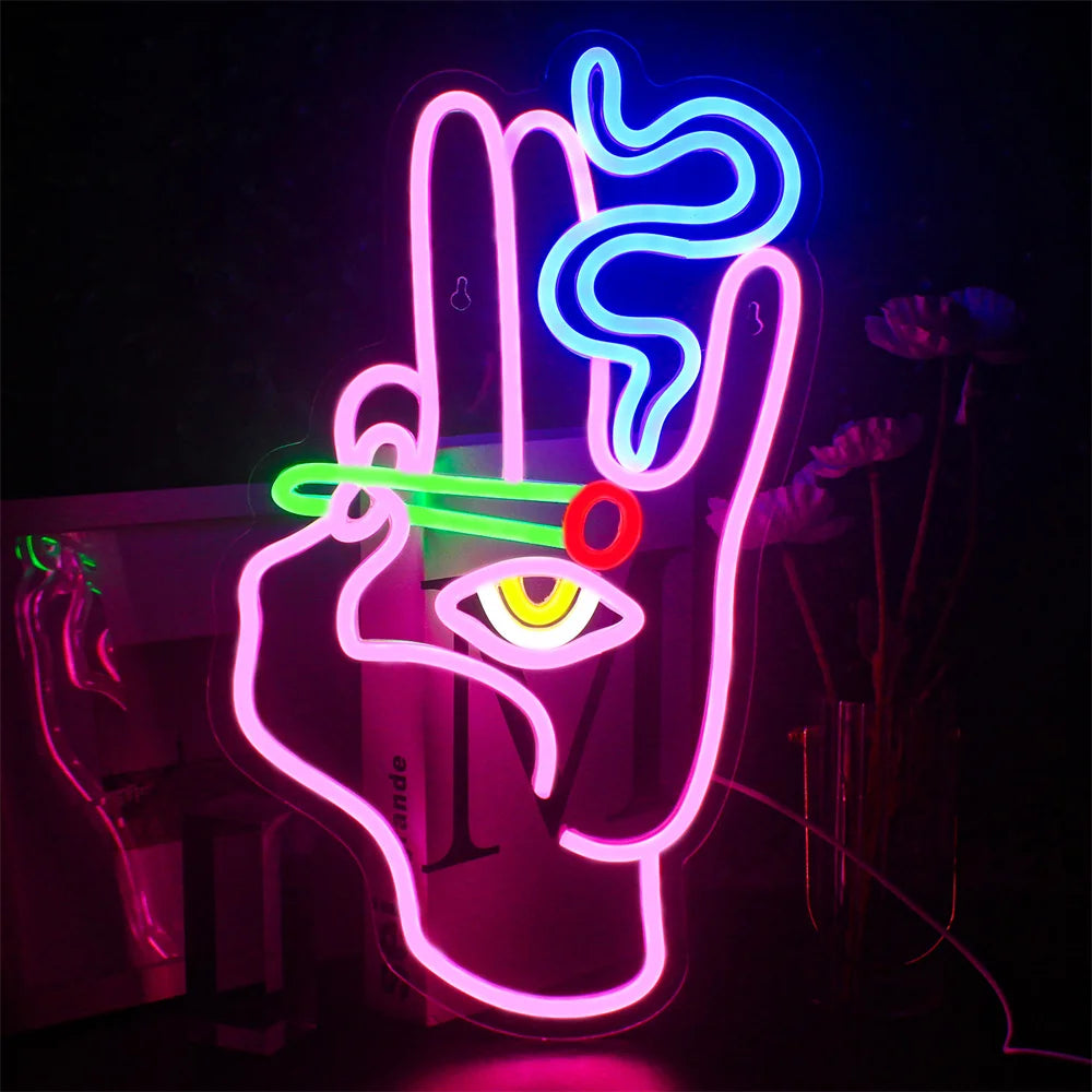 Led Neon Sign Smoking Hand Eye Personalized Neon Signs For Bar Game Room Restaurant Wall Decoration Neon Light USB Acrylic