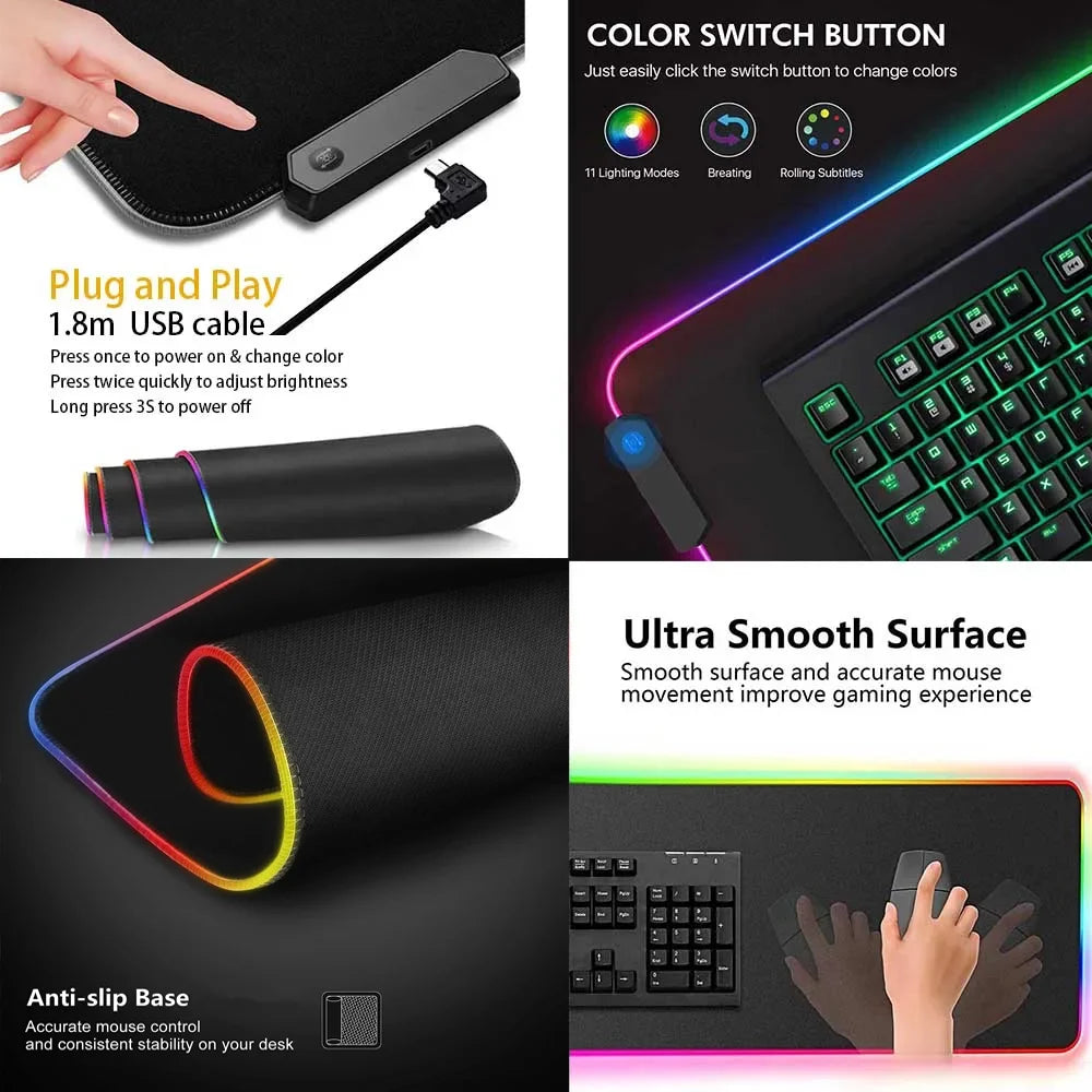 Cute Anime Girl Kawaii Mouse Pad RGB Gaming Mouse Pad Desk Mat HD Gamer Large LED Light XXL MousePads PC Computer Carpet