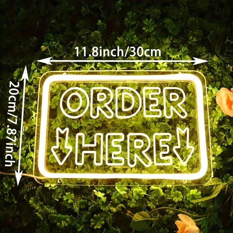 Order Here Neon Sign For Wall Decor Store Supermarket Led Lights, For Door Decorations,Checkstand Business Accessories Neon Sign