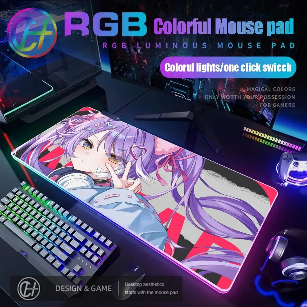 Cute Anime Girl Kawaii Mouse Pad RGB Gaming Mouse Pad Desk Mat HD Gamer Large LED Light XXL MousePads PC Computer Carpet