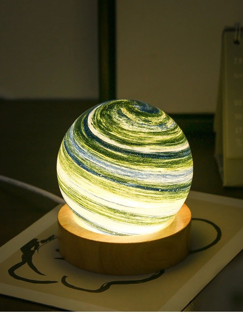 3D Moon Glass Lamp USB Powered Planet Mini Night Light With Wooden Stand For Kids Girls Boys Friends Birthday Christmas Gifts