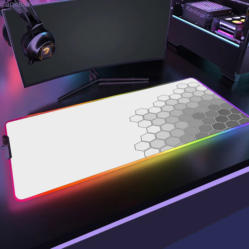 RGB Hexagonal Mouse Pad 900x350 LED Gaming Anime Geometric Luminous Anti-skid Computer Offices Cool Mousepad Desk Mat Laptop Rug
