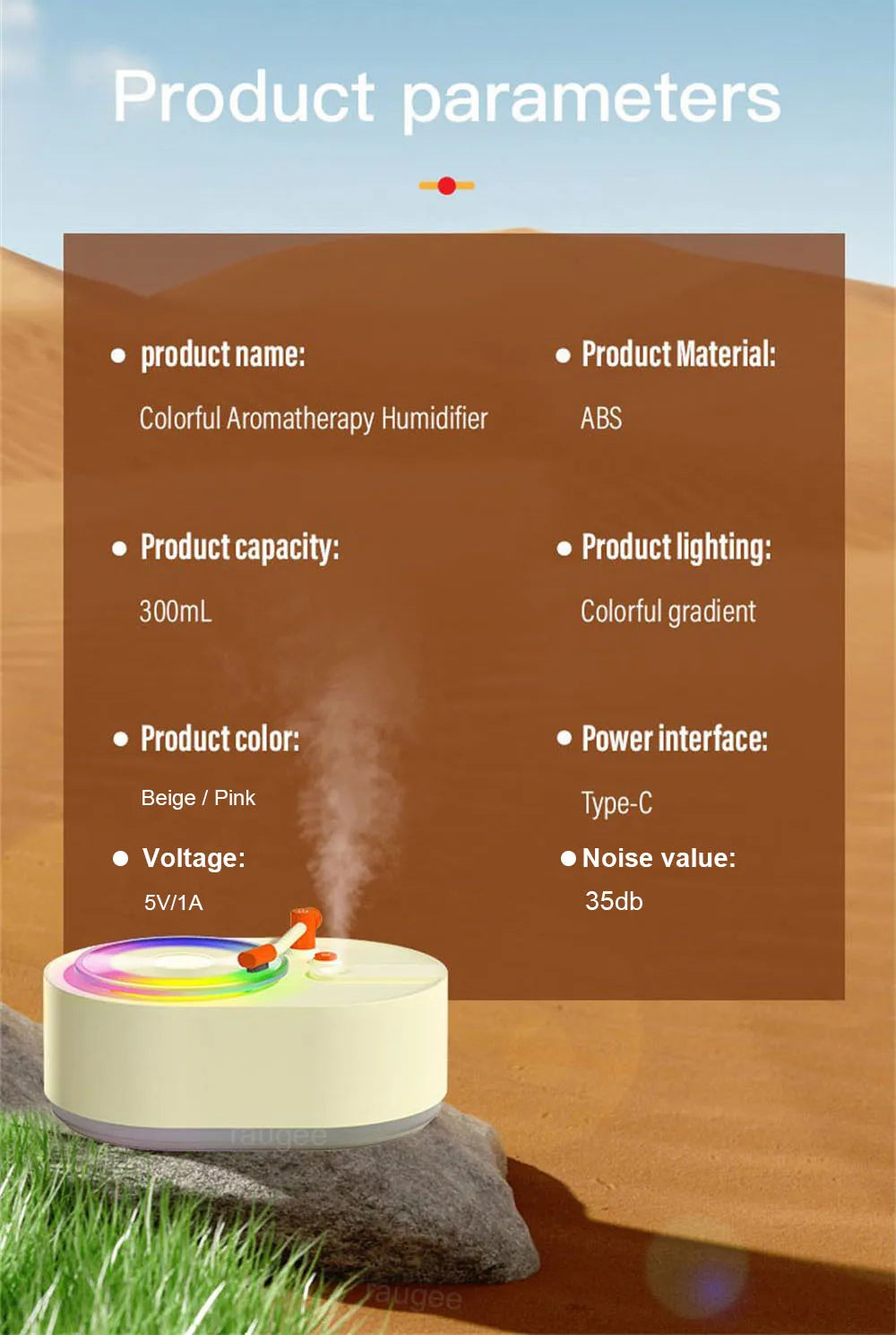 Aroma Diffuser Air Humidifier 300ML Essential Oils Diffuser for Home Bedroom Electric Mute Cool Mist Maker with Colorful Light