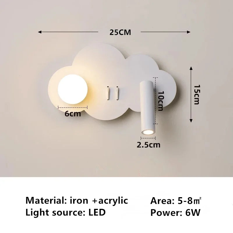 Cloud Wall Lamp Nordic Ins Style Minimalist Bedside Night Light for Kids Bedroom Boys Girls Nursery Decor Modern LED Lighting