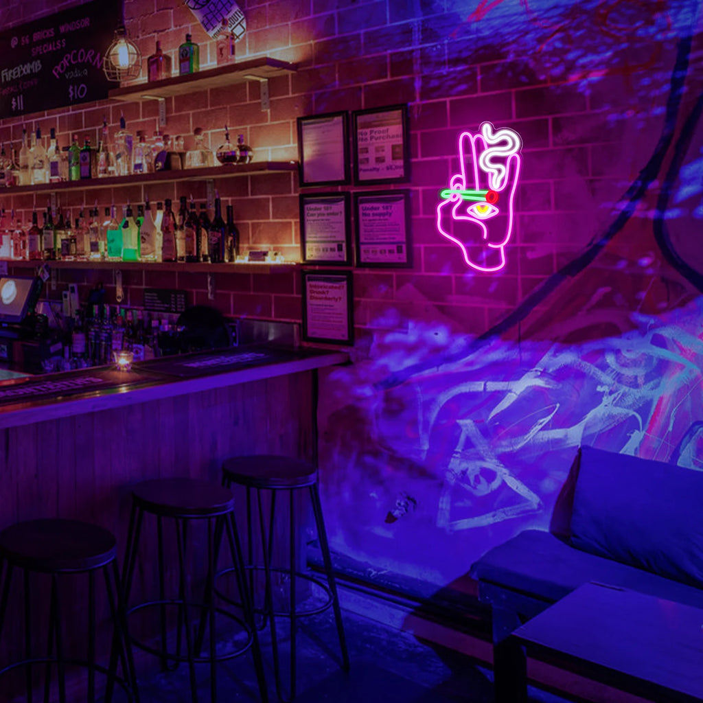 Led Neon Sign Smoking Hand Eye Personalized Neon Signs For Bar Game Room Restaurant Wall Decoration Neon Light USB Acrylic