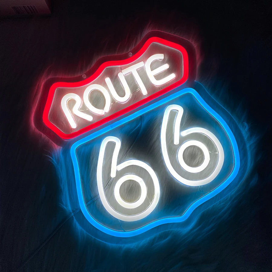 66 Route Led Neon Sign, Used For Wall Decor, Usb Powered, Used For Room, Club, Bar, Game Room, Man Cave Aesthetic Wall Lamp.