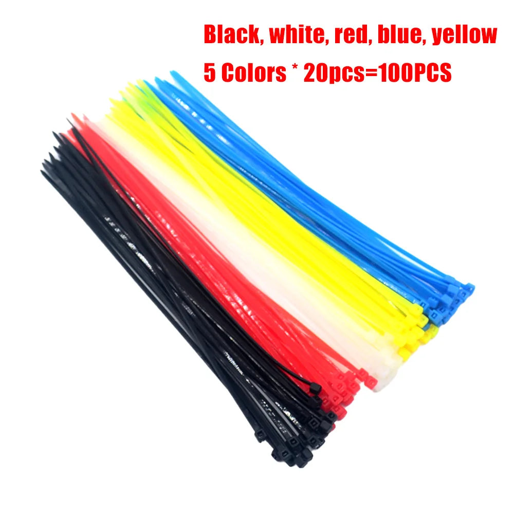 100pcs/bag cable tie Self-locking plastic nylon tie White Black  Colorful Organiser Fasten Cable Wire Cable Zip Ties
