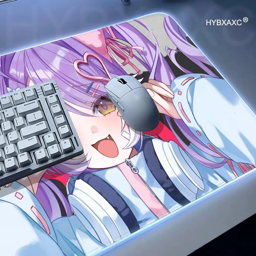 Cute Anime Girl Kawaii Mouse Pad RGB Gaming Mouse Pad Desk Mat HD Gamer Large LED Light XXL MousePads PC Computer Carpet