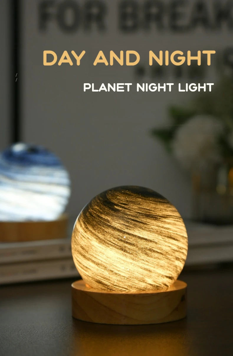 3D Moon Glass Lamp USB Powered Planet Mini Night Light With Wooden Stand For Kids Girls Boys Friends Birthday Christmas Gifts