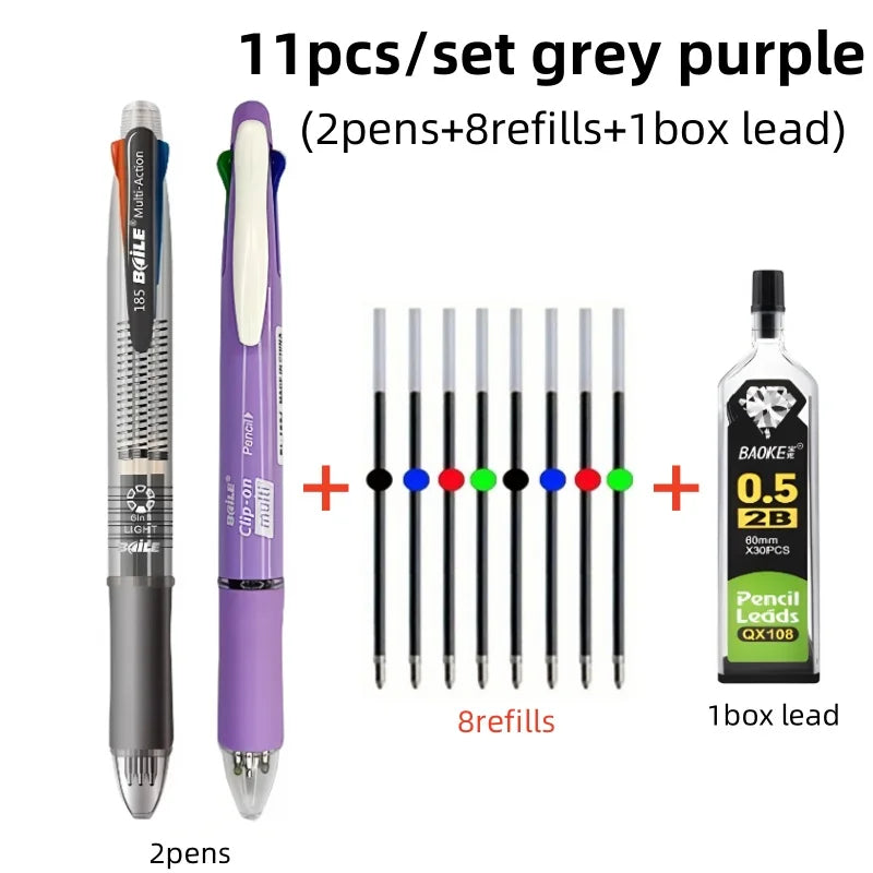 Creative 5 In 1 Multicolor Ballpoint Pen Set 4Colors 0.7mm Ball Pen and 0.5mm 1pc Automatic Pencil Art Painting Writing Supplies