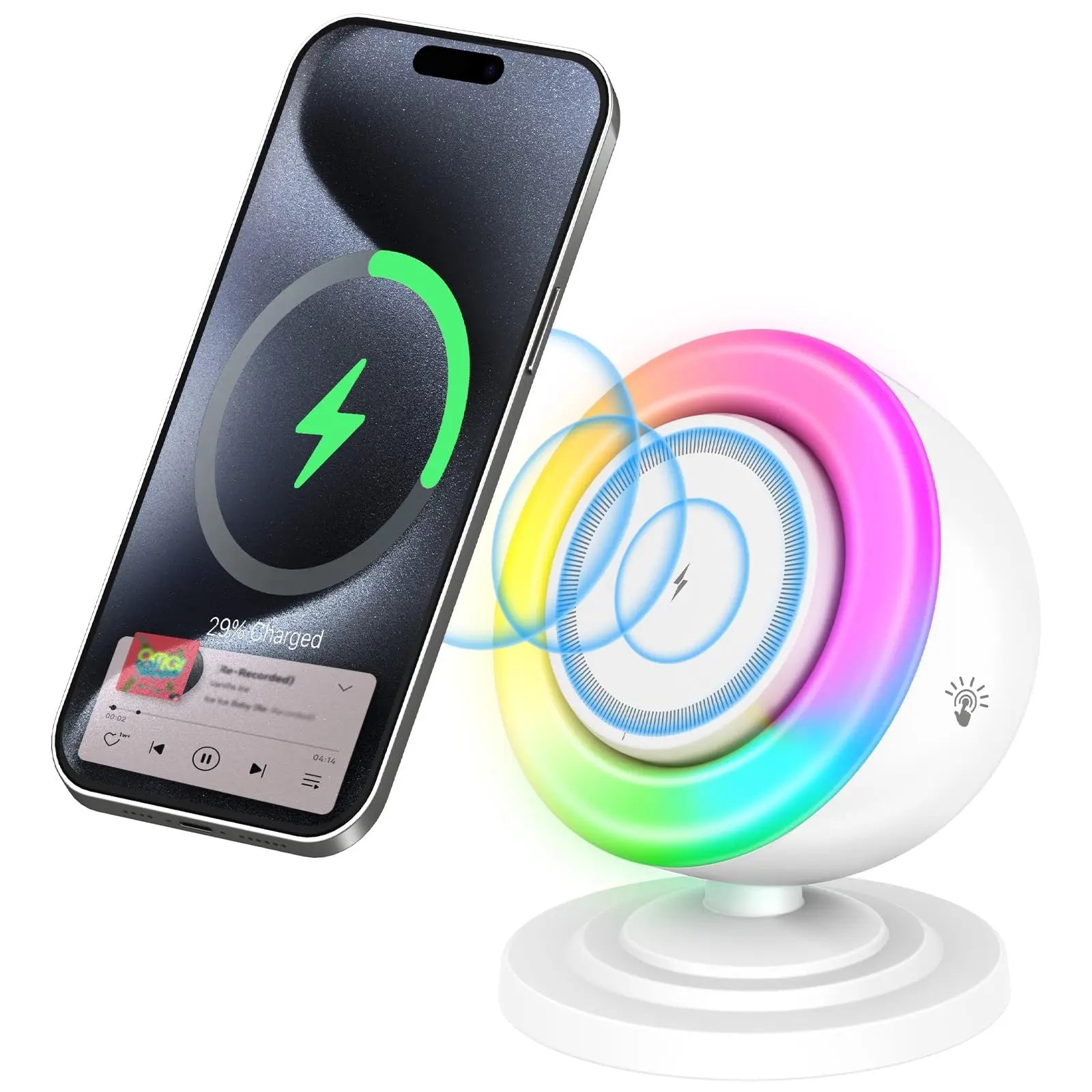 Wireless Charger Bluetooth Speaker and Night Lights  4 in 1 Phone Charging Station  for Home Decor, Bedroom Office
