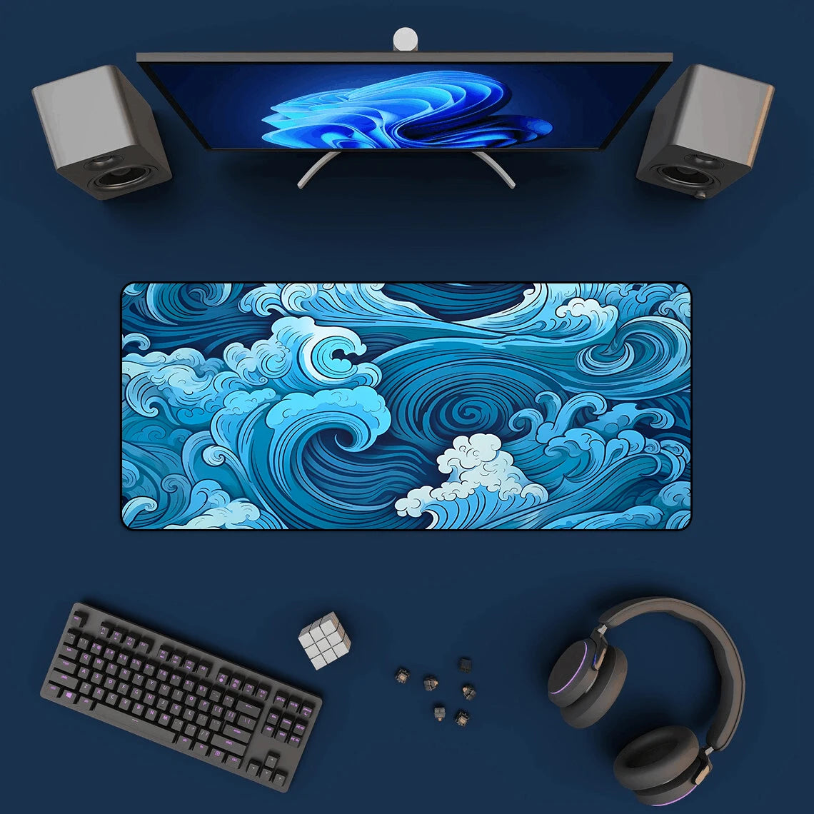 Aesthetic Desk Mat Art Japanese Great Waves XXL Gaming Mouse Pad Blue Mousepad 900x400 Beautiful Nature Rubber Desk Pad Mat