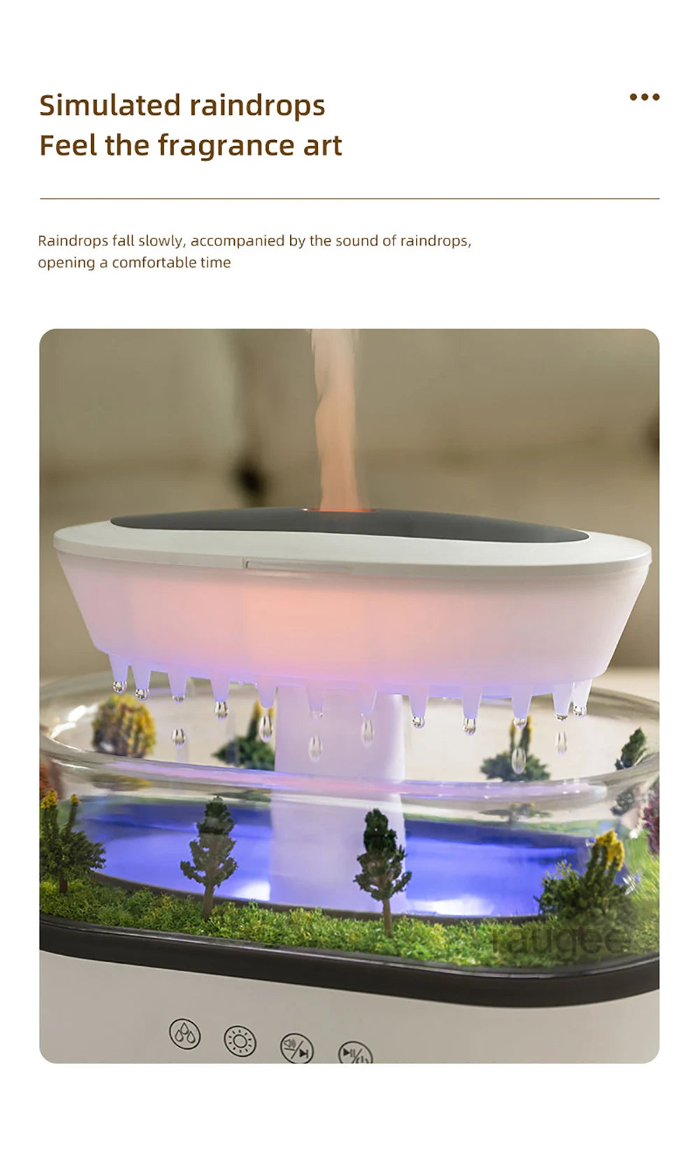Aroma Humidifier Raindrop Air Humidifier Essential Oil Diffuser Home Aromatherapy Fragrance Diffuser with Colorful Night Light