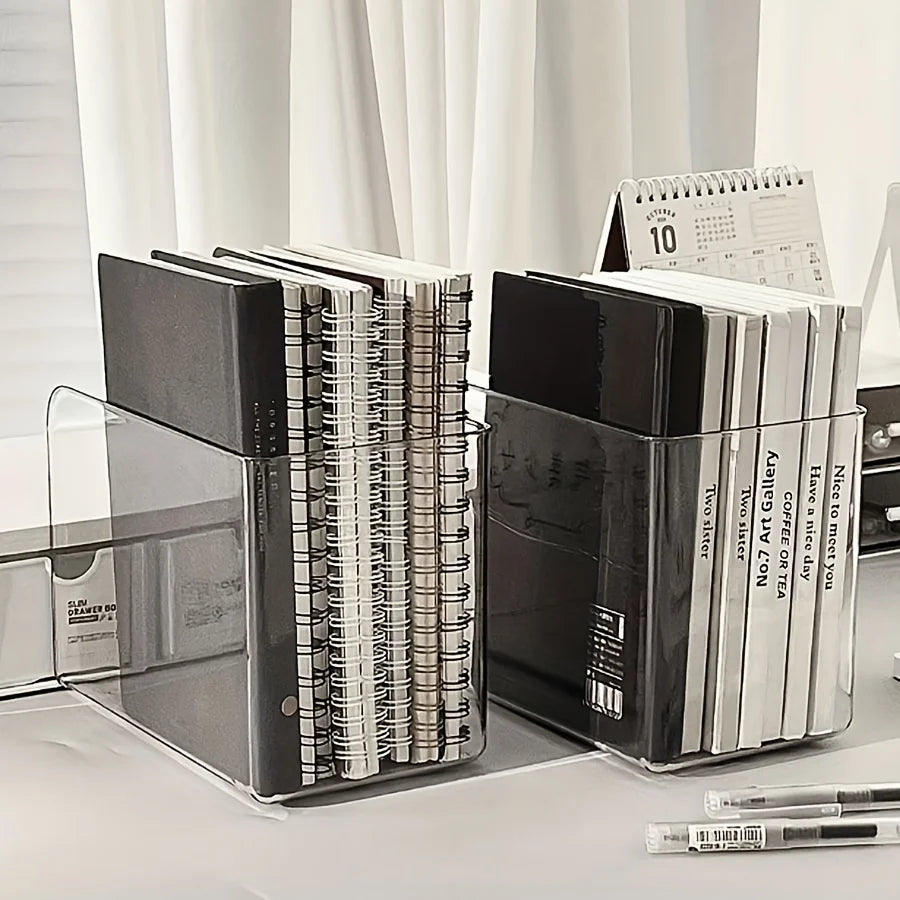 Clear Acrylic Desk Organizer with Multi Compartments. Transparent book stand, file & stationery holder for office & dorm.