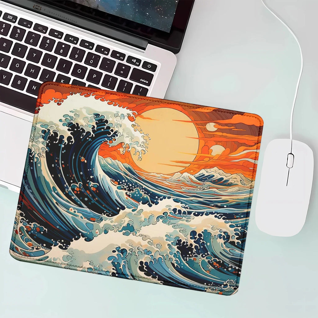 Aesthetic Desk Mat Art Japanese Great Waves Gaming small mouse pad Blue teclado mousepad Beautiful Nature Rubber Desk Pad Mat