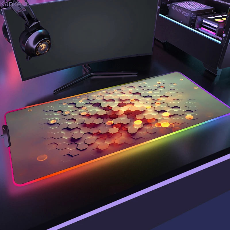 RGB Hexagonal Mouse Pad 900x350 LED Gaming Anime Geometric Luminous Anti-skid Computer Offices Cool Mousepad Desk Mat Laptop Rug