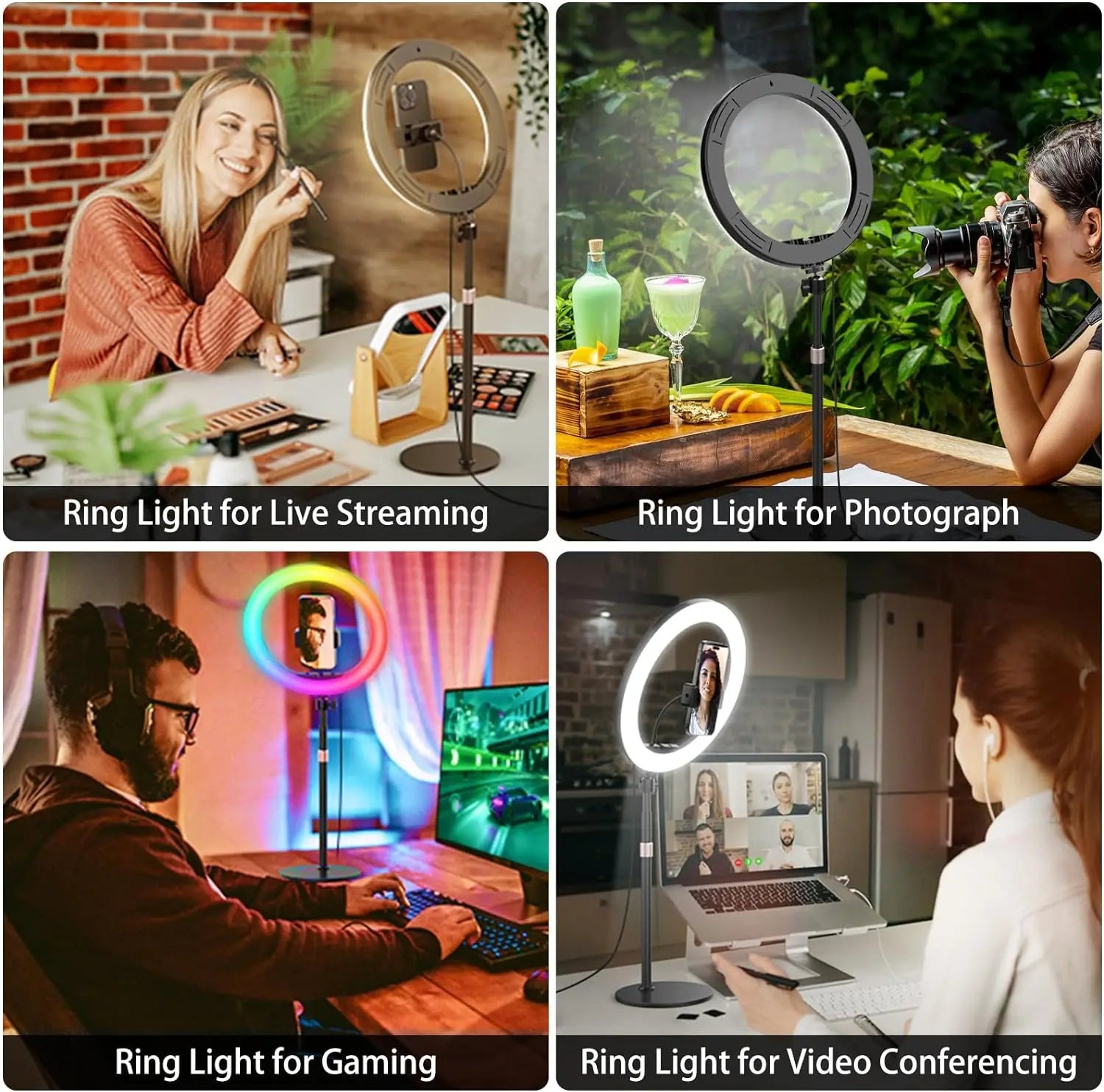 RGB Desk Ring Light with Stand and Phone Holder - 10.5'' Desktop Light Ring for Video Recording, Podcast, Selfie, Zoom Lighting