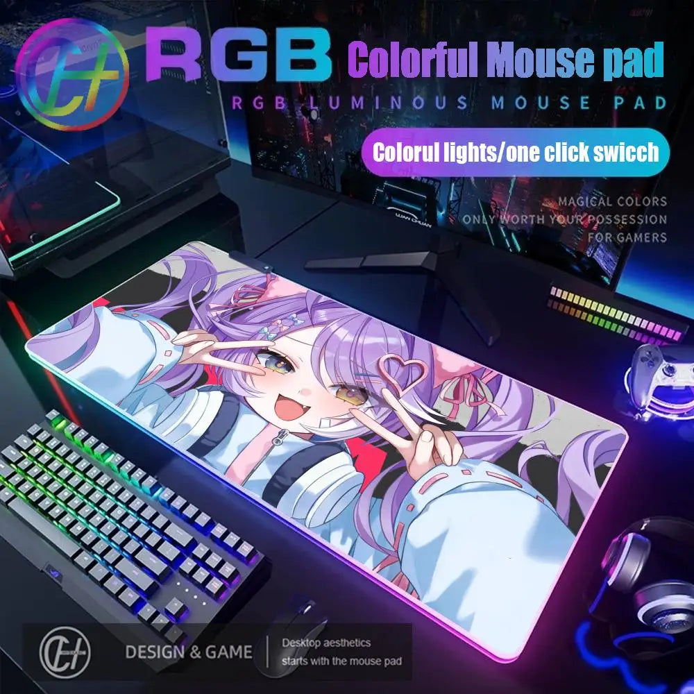 Cute Anime Girl Kawaii Mouse Pad RGB Gaming Mouse Pad Desk Mat HD Gamer Large LED Light XXL MousePads PC Computer Carpet