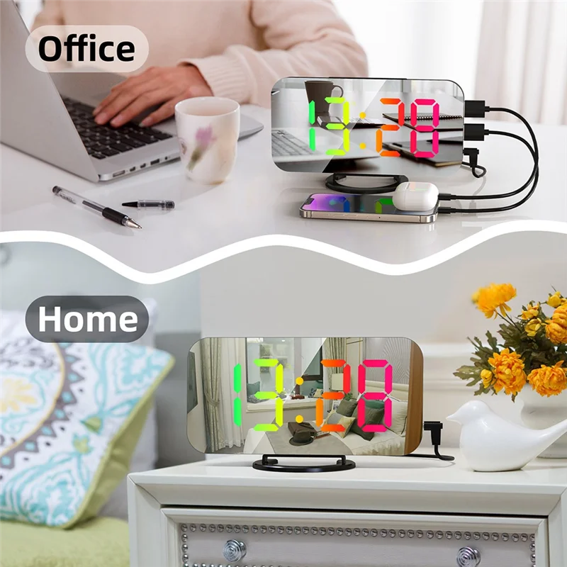 A36T-Digital Alarm Clock RGB Colorful Large Screen Display Smart Mirror Alarm Clock Date Display For Room Decoration