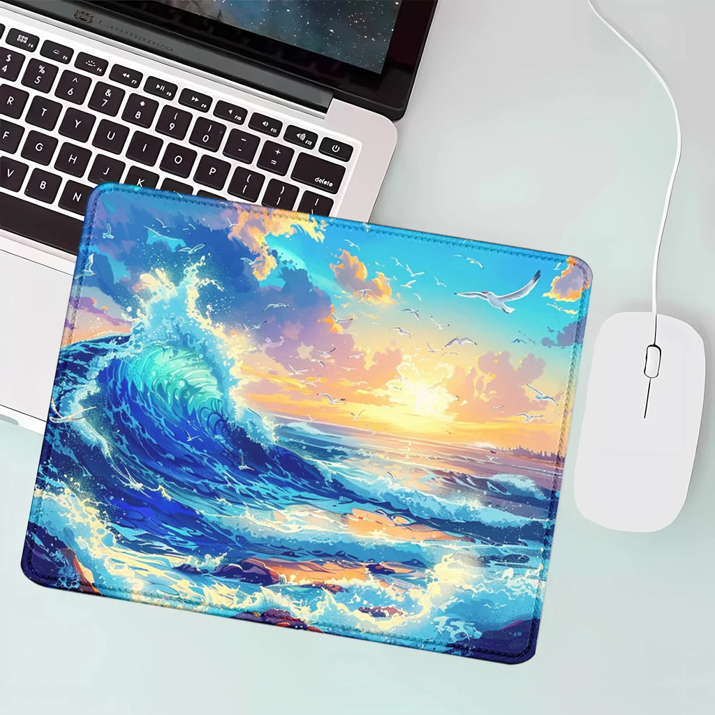 Aesthetic Desk Mat Art Japanese Great Waves Gaming small mouse pad Blue teclado mousepad Beautiful Nature Rubber Desk Pad Mat