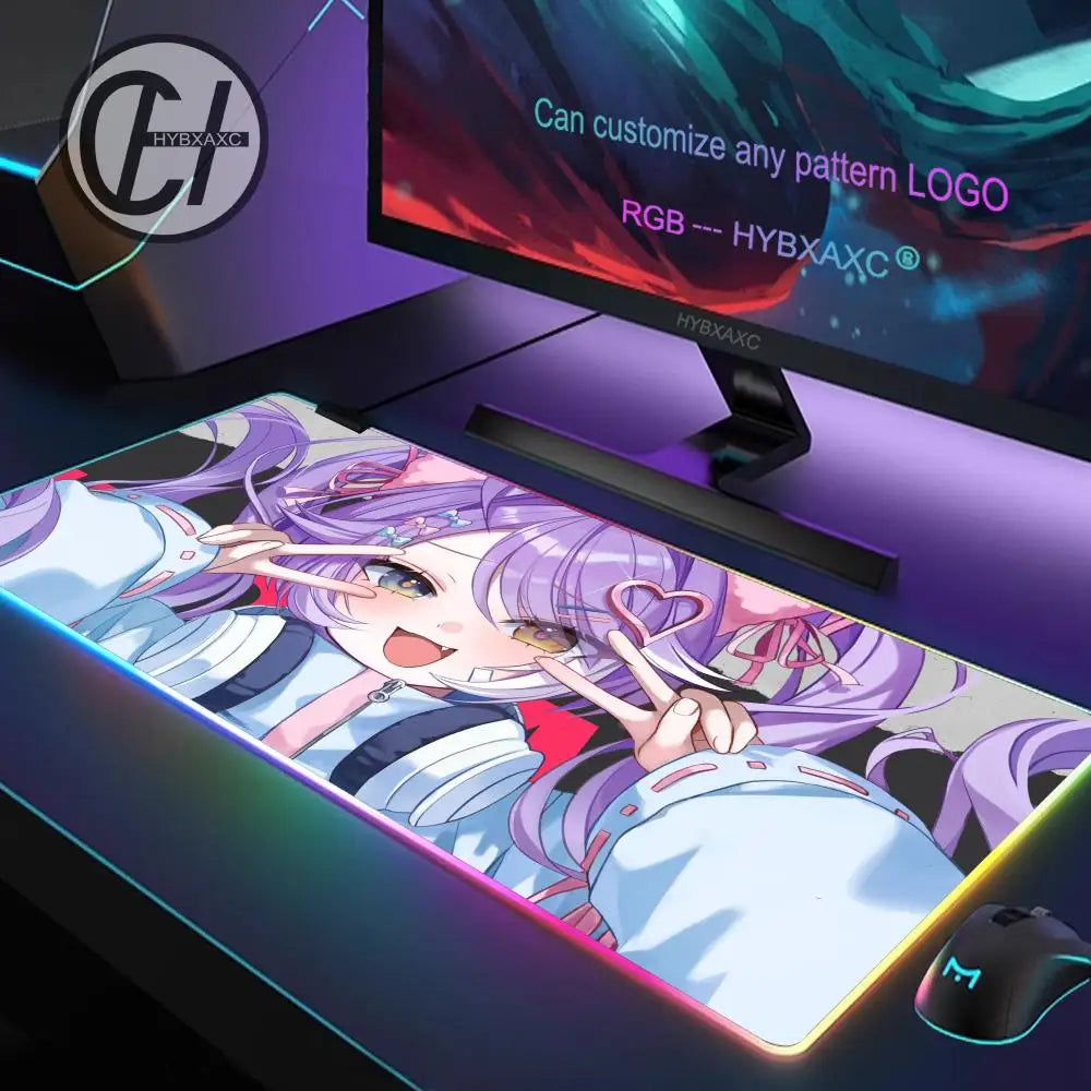 Cute Anime Girl Kawaii Mouse Pad RGB Gaming Mouse Pad Desk Mat HD Gamer Large LED Light XXL MousePads PC Computer Carpet