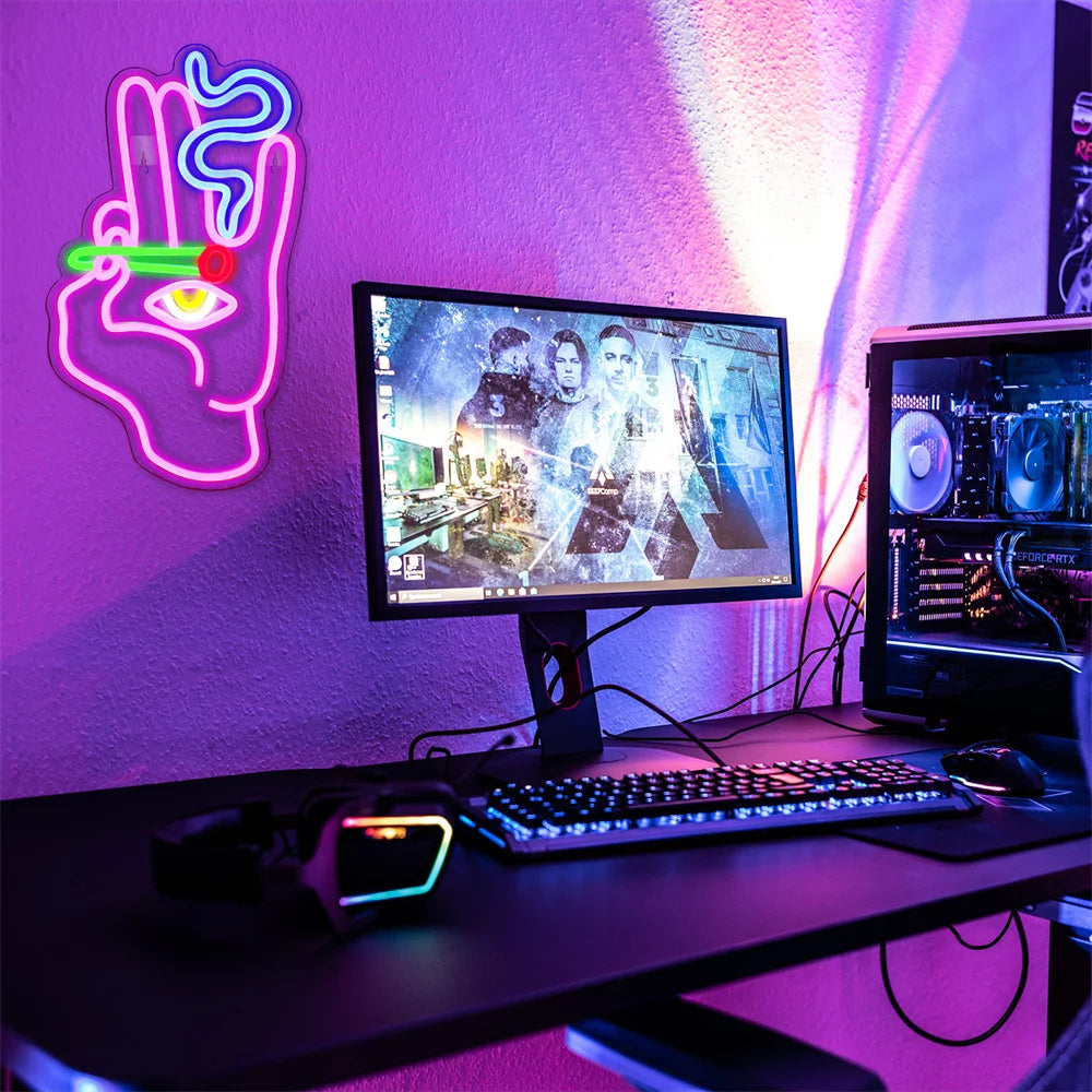 Led Neon Sign Smoking Hand Eye Personalized Neon Signs For Bar Game Room Restaurant Wall Decoration Neon Light USB Acrylic