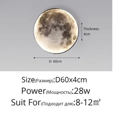 3D LED Moon Lamps 50/60/80cm Living Room Round Moon Wall Lamp Romantic Bedroom Wall Light Remote Control Dimmable Led Wall Lamp