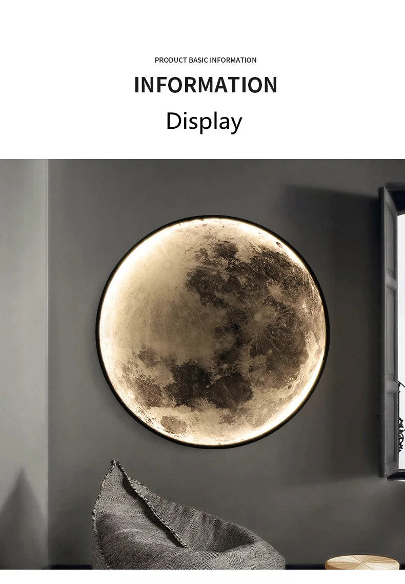 3D LED Moon Lamps 50/60/80cm Living Room Round Moon Wall Lamp Romantic Bedroom Wall Light Remote Control Dimmable Led Wall Lamp
