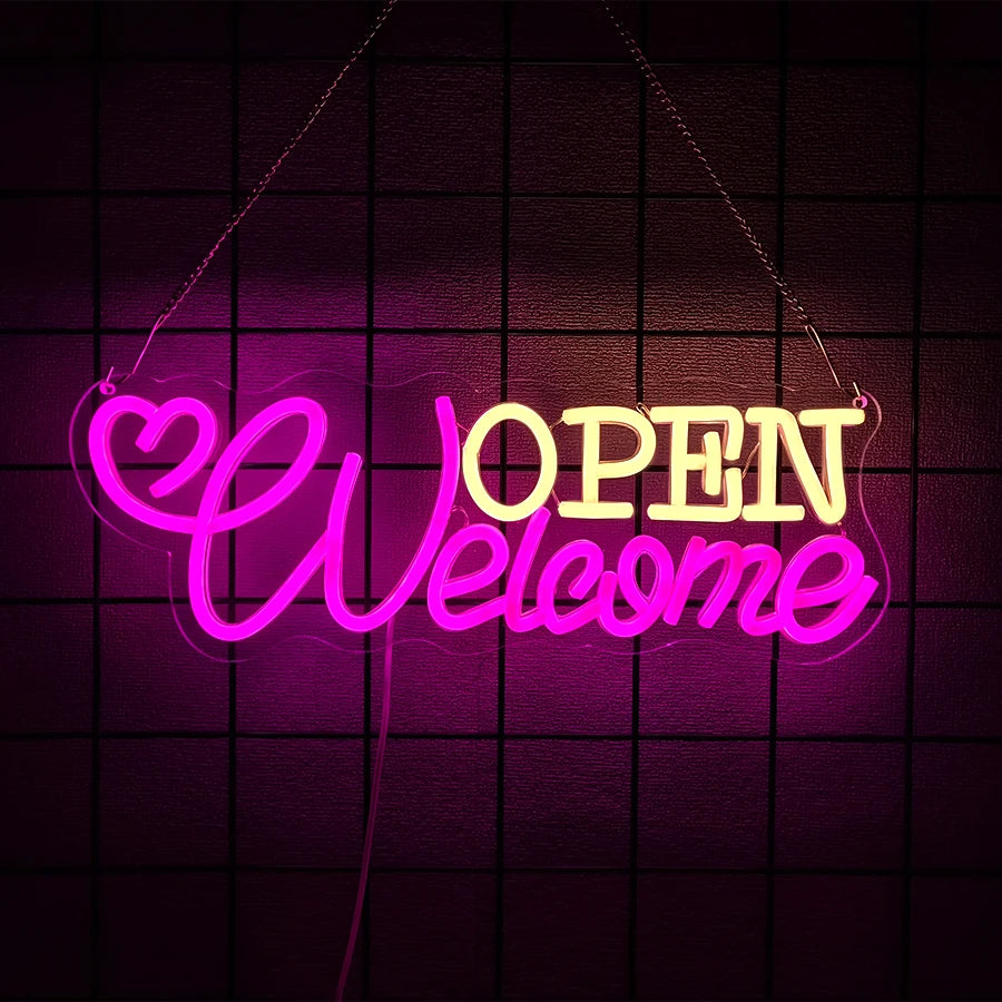 LED Neon Open Sign for Business, Led Neon Lights for Party Bar Salon Stores Hotel Wall Decor Come in we're Open,USB Powered