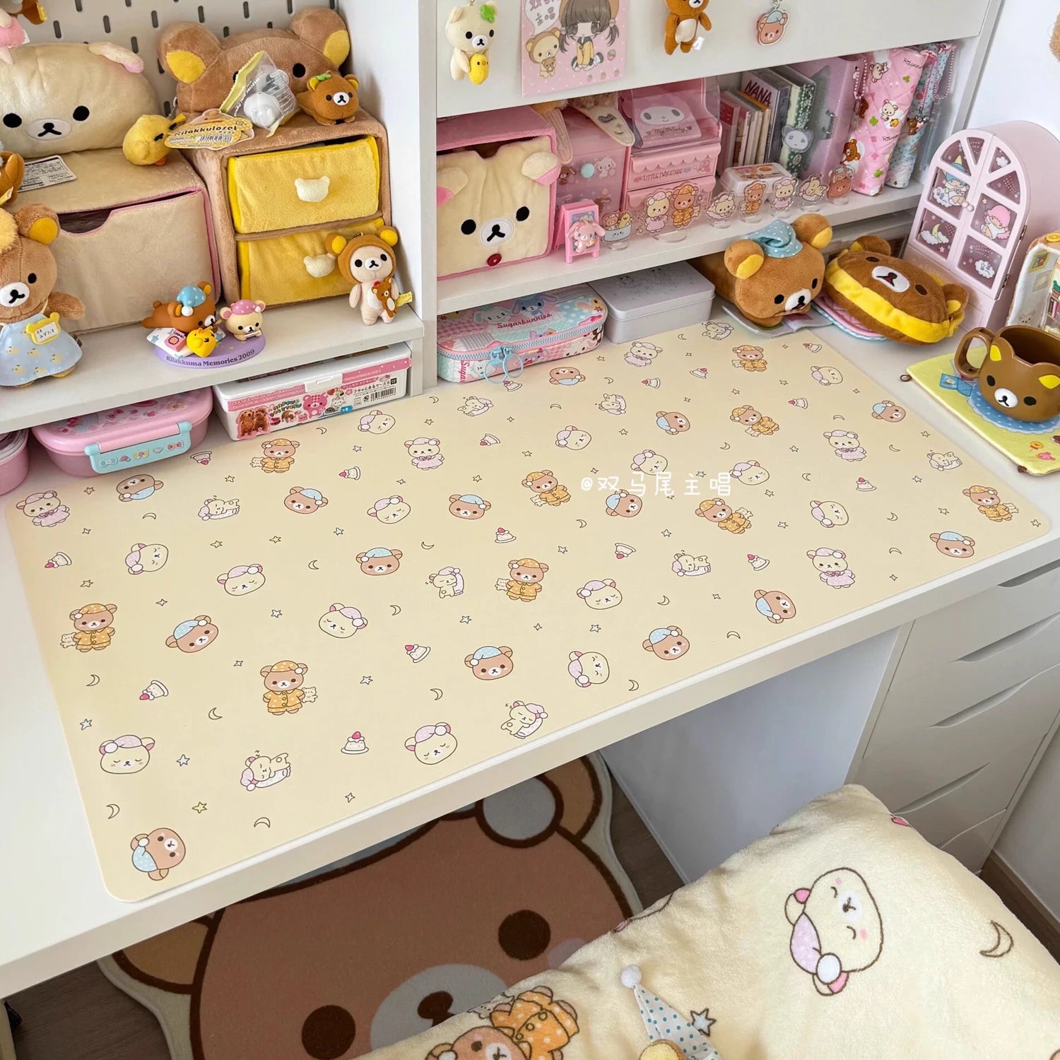 Cute Cartoon Rilakkuma Ins Aesthetic PU Leather Desk Mat | Waterproof Heat-Resistant Mouse Pad for Dorm Office, Kawaii Decor