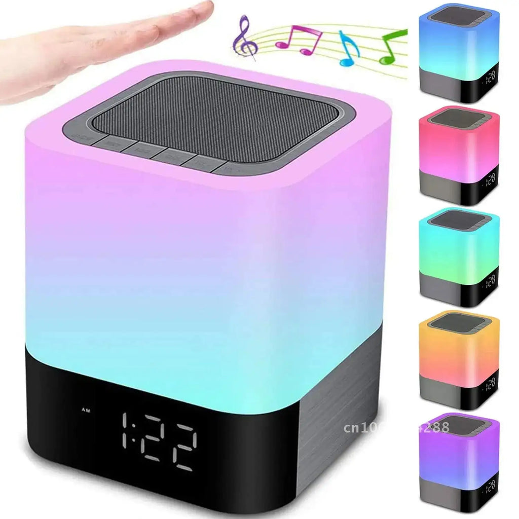 Color Changing Bluetooth Speaker Night Lamp Digital Alarm Clock Player Bedside Sensor Lights Girls MP3 for Gift Touch Boys